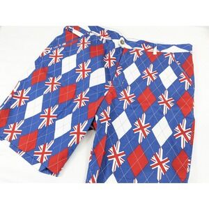 Royal Awesome Golf Shorts Size 38x9 Trew Brit British Flag Stretch‎ Performance